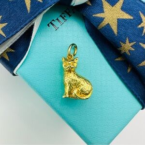 RARE Tiffany & Co. 18K Yellow Gold Cat Charm Pendant with Packaging